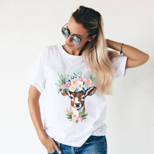 Watercolor brown cow with flower crown T-Shirt