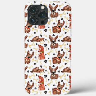 Watercolor Brown Dogs and Bones Black Paws Pattern iPhone 13 Pro Max Case