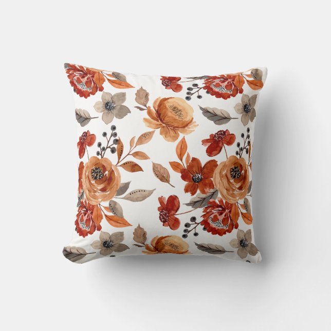 Watercolor Brown Floral Pattern Cushion (Front)