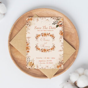Watercolor Brown flower save the date Invitation