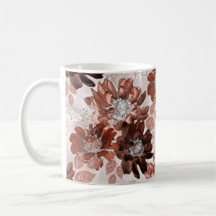 Watercolor brown grey floral pattern. coffee mug