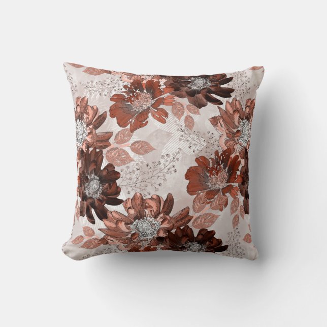 Watercolor brown grey floral pattern. cushion (Front)