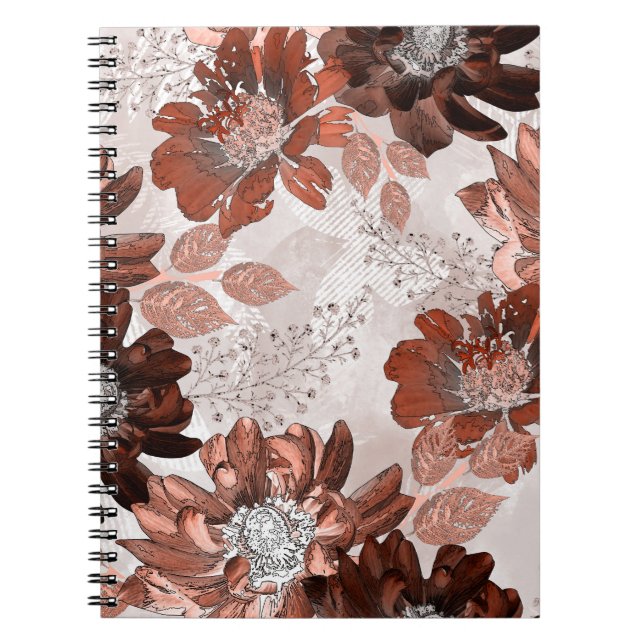 Watercolor brown grey floral pattern. notebook (Front)
