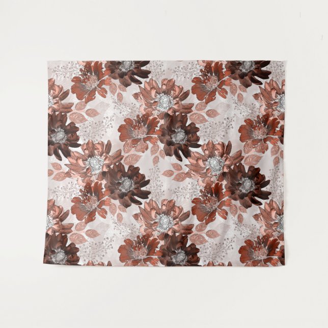 Watercolor brown grey floral pattern. tapestry (Front (Horizontal))