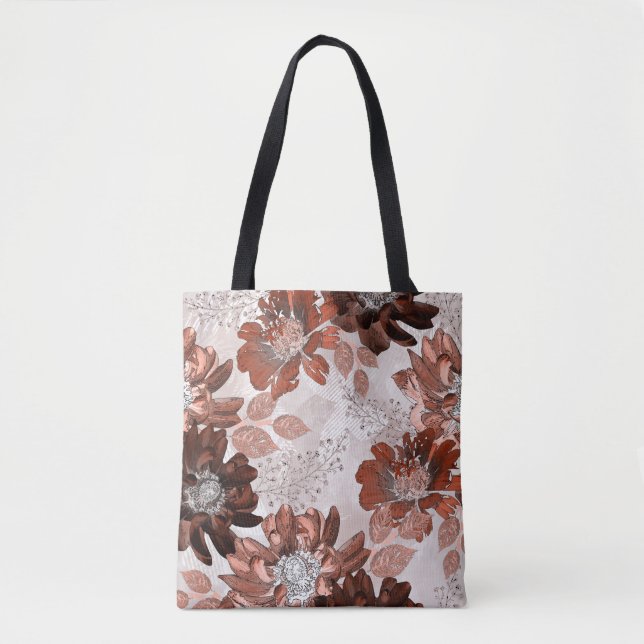 Watercolor brown grey floral pattern. tote bag (Front)