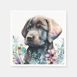Watercolor Brown Labrador Retriever and Flowers Napkin