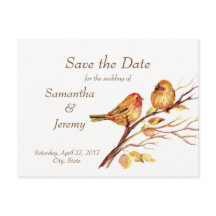 Watercolor Brown Red Gold Birds Save the Date
