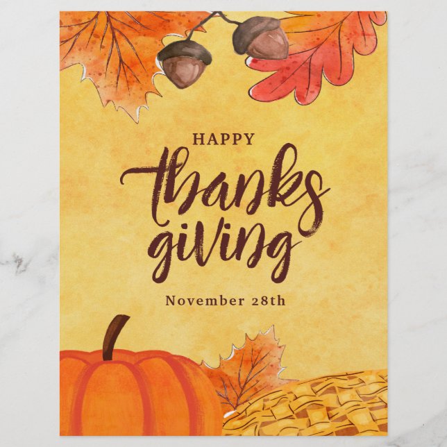 Watercolor Brown Thanksgiving social media Flyer (Front)