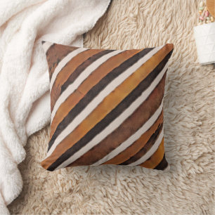 Watercolor Brown Wood Texture Stripes Cushion