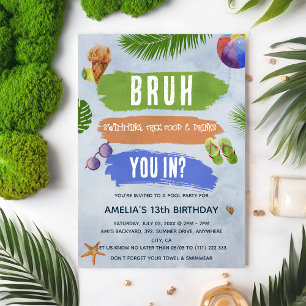 Watercolor Bruh Boy Pool Party Birthday Invitation