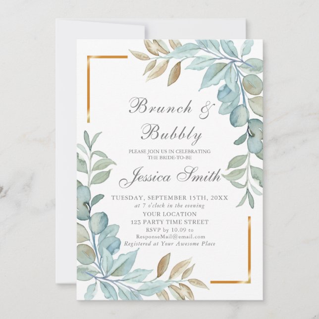 Watercolor Brunch and Bubbly Invitation (Front)