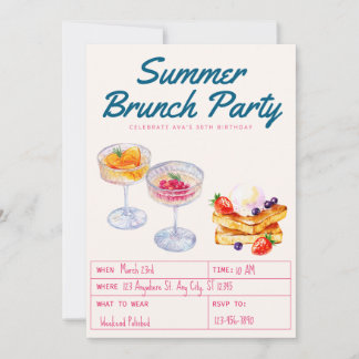 Watercolor Brunch Party Adult Birthday Invitation