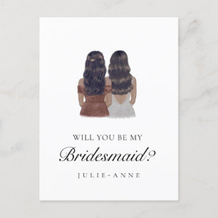 Watercolor Brunette Bridesmaid Proposal Postcard