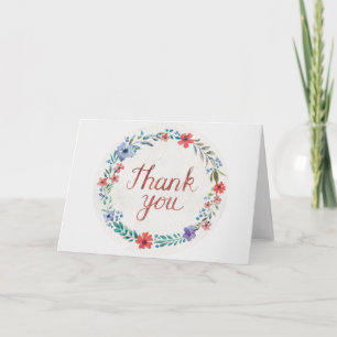 Watercolor Brush Lettering Floral Wreath Thank you Card
