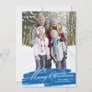 Watercolor Brush Stroke Blue Holiday Card