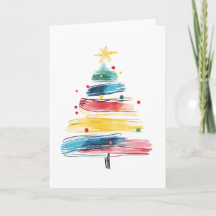 Watercolor Brush Stroke Christmas Tree Abstract Card