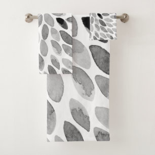 Watercolor brush strokes – black and white bath towel set