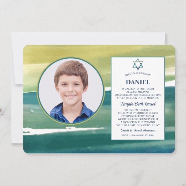 Watercolor Brush Strokes Photo Invitation (Front)