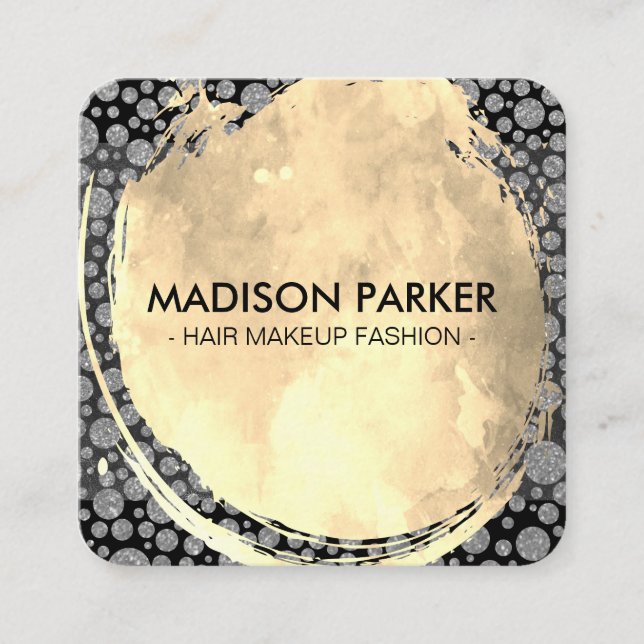 Watercolor Brushed | Glitter Specks and Slate Square Business Card (Front)