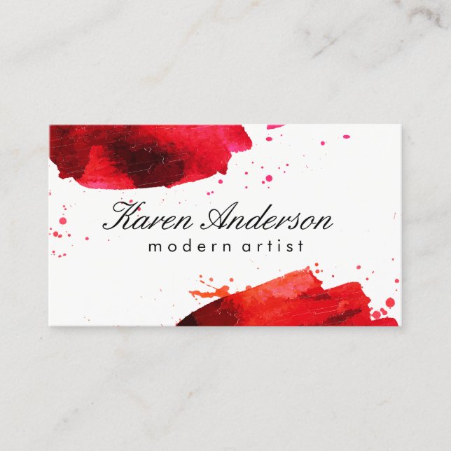 Watercolor brushed (red) business card (Front)