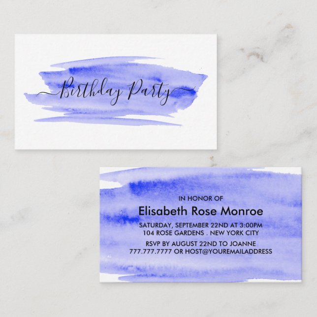 Watercolor Brushstroke Birthday Party Ticket (Front/Back)