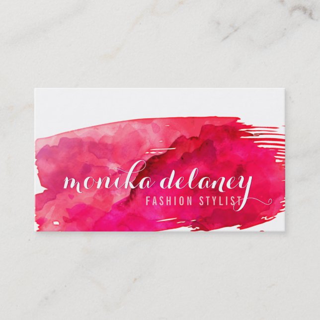 WATERCOLOR BRUSHSTROKE stylish creative trendy red Business Card (Front)