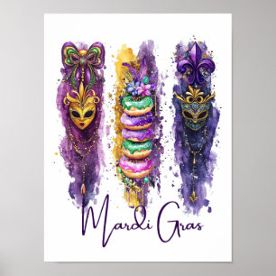 Watercolor Brushstrokes Fat Tuesday Mardi Gras Poster