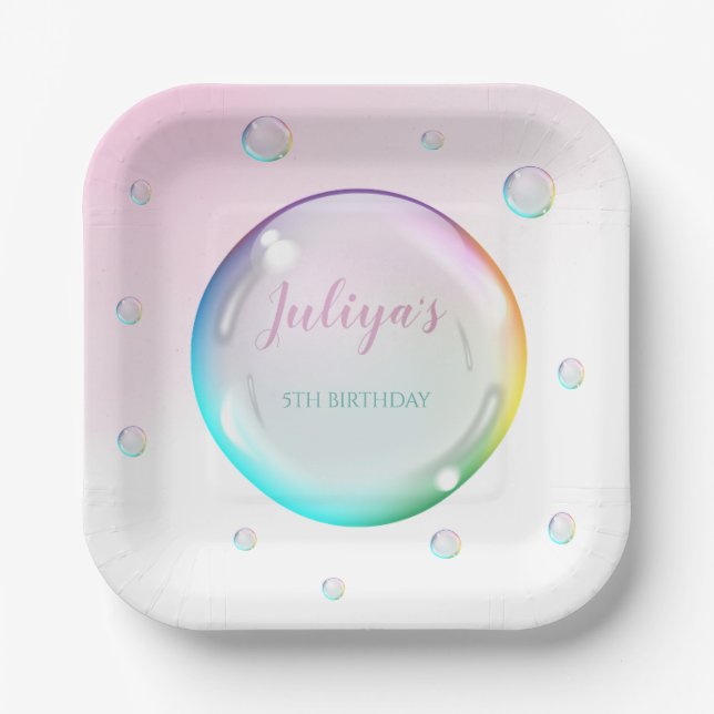 Watercolor bubbles Birthday  Paper Plate (Front)