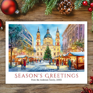 Watercolor Budapest Basilica Christmas Market Holiday Postcard