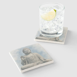 Watercolor Buddha Statue Zen – Spiritual Decor Stone Coaster