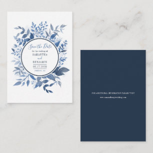 Watercolor Budget Navy Blue Script Save the Date Card