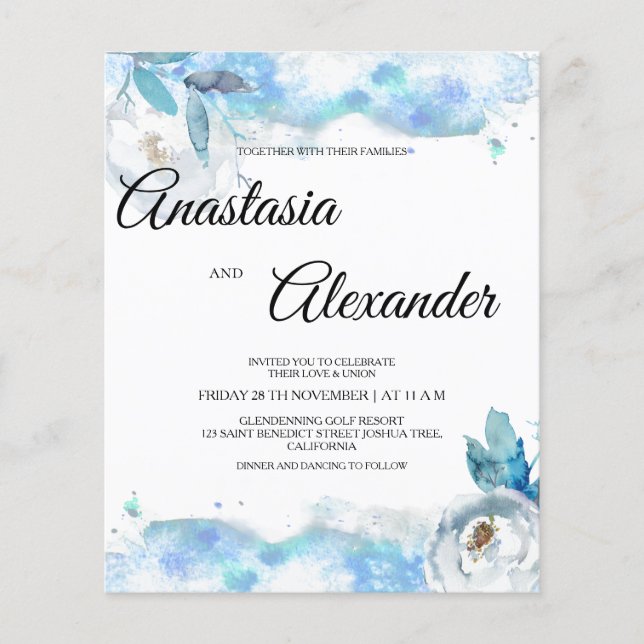 Watercolor budget wedding invitation. flyer (Front)