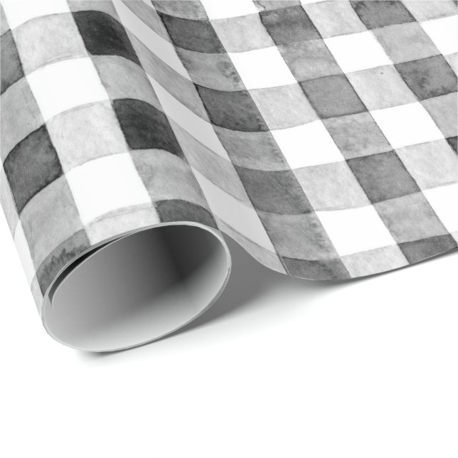 Watercolor Buffalo Plaid- black & white Wrapping Paper (Roll Corner)