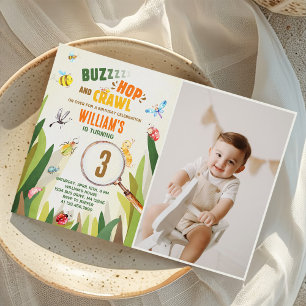 Watercolor Bug Insect Boy Birthday Photo Invitation