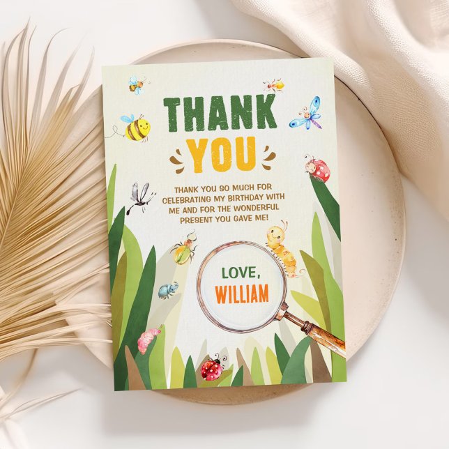 Watercolor Bug Insect Boy Birthday Thank You Card (Creator Uploaded)