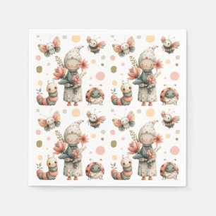 Watercolor Bugs Cute Insect Pattern Pastel Nature Napkin