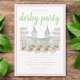 Watercolor Building Derby Party Horse Racing Pink Invitation