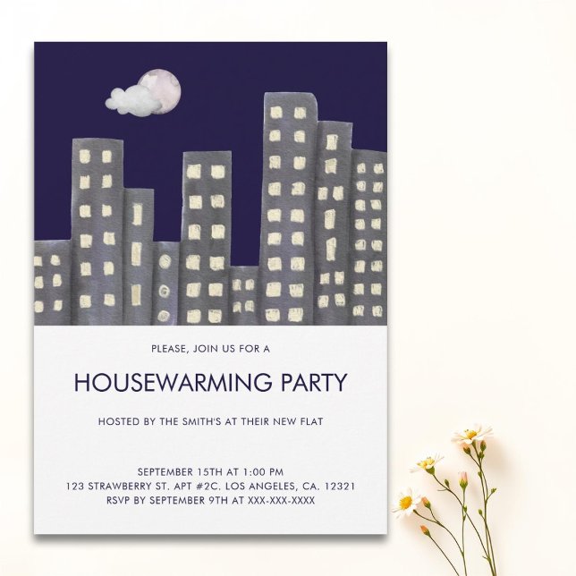 Watercolor Buildings Housewarming Party Invitation (Creator Uploaded)