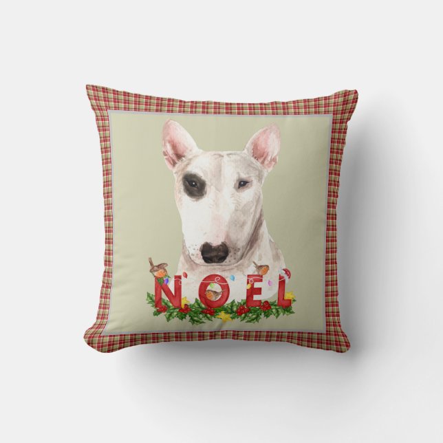 Watercolor Bull Terrier Noel Christmas  Cushion (Front)