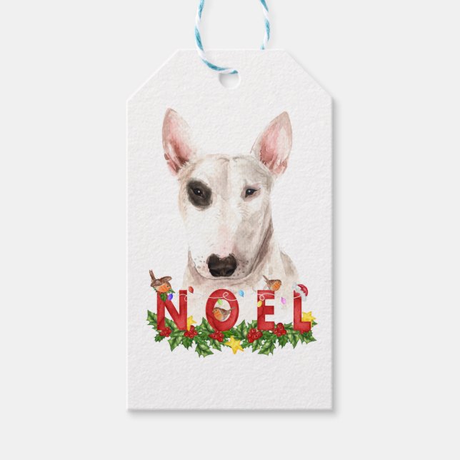 Watercolor Bull Terrier Noel Christmas  Gift Tags (Front)