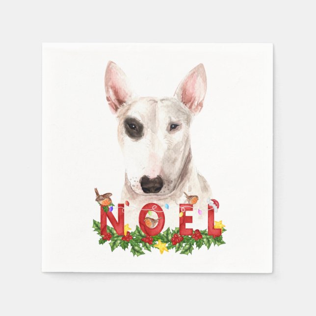 Watercolor Bull Terrier Noel Christmas  Napkin (Front)