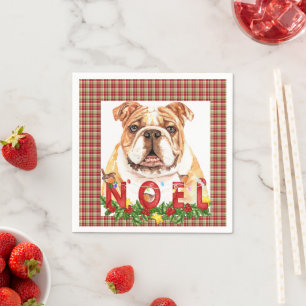 Watercolor Bulldog Noel Christmas  Napkin