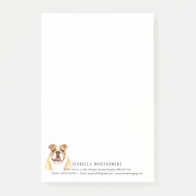 Watercolor Bulldog Personalised Post-It Notes (Front)