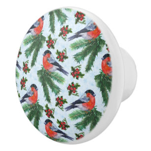 watercolor bullfinch ceramic knob