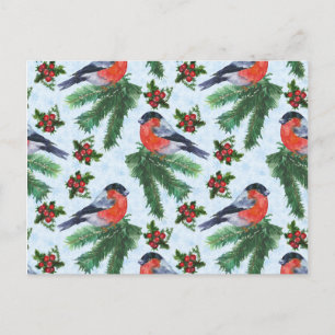 watercolor bullfinch postcard