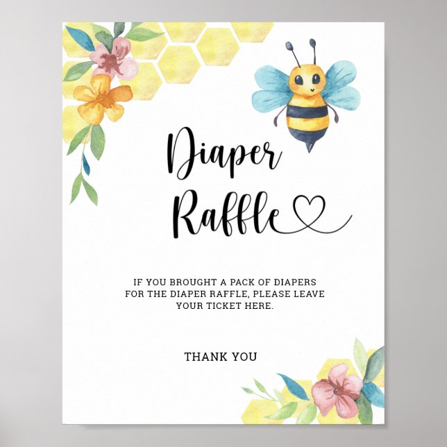 Watercolor Bumble Bee diaper raffle Poster (Front)