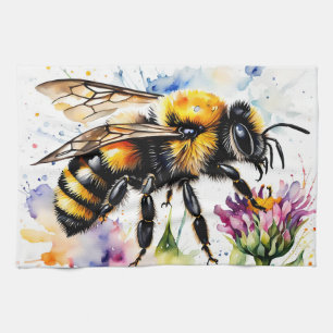 Watercolor Bumble Bee Honey Apiarist Kitchen Towel