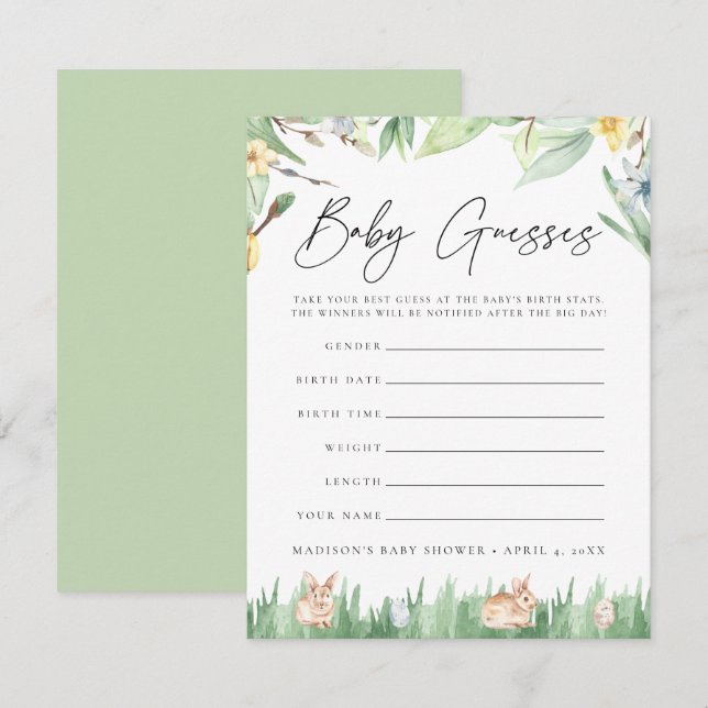 Watercolor Bunnies Baby Shower Guessing Game (Front/Back)