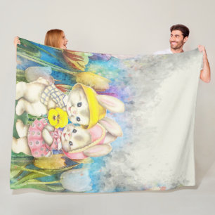 Watercolor Bunnies Fleece Blanket