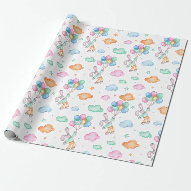 Watercolor Bunnies Wrapping Paper (Unrolled)